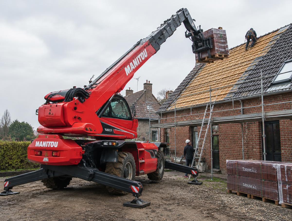 Manitou MRT 2660 de l'entreprise Hénaut sur un chantier de toiture